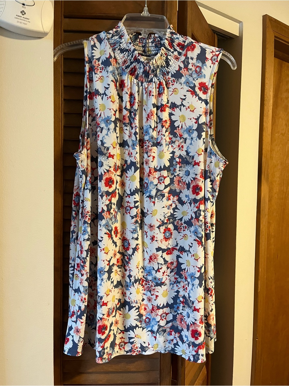 Cato Floral Smocked Neck Sleeveless Top - Navy, White, Red, Yellow
